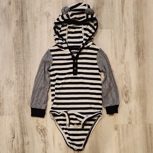 Carter's Black and White Striped Hooded Onesie 24M